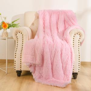 BENRON Baby Pink Throw Blankets, Soft Shaggy Plush Sherpa Blankets, Cozy Lightweight Fluffy Faux Fur Blankets for Bed Couch Sofa Washable, 60"x80"