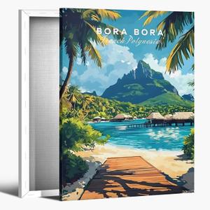 Bora Bora Travel Print Poster Canvas Wall Art Vintage Home Room Decor Framed Mural 8x10inch 20x25cm