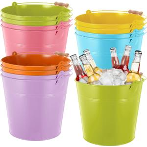 Didaey 12 Pcs Large Galvanized Metal Buckets with Handle 10 Inch Heavy Duty Stainless Steel Pails Round Pail for Party Wedding, Crafts, Utensils, Table Centerpieces (Multicolor)