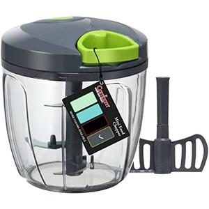 Cambom Manual Food Chopper Vegetable Cutter, Hand String Vegetable Chopper Onions Cutter for Vegetable Fruits Nuts BPA Free Food Safe Material, 900ml Grey