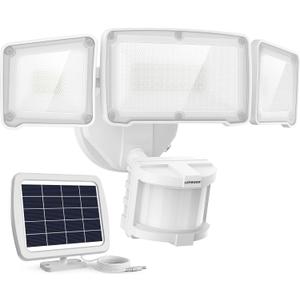 LEPOWER 1600LM LED Solar Security Lights Motion Outdoor, Motion Sensor Light, 5500K White Light, IP65 Waterproof Outdoor Flood Solar Light with 3 Adjustable Head for Yard, GarageWhite