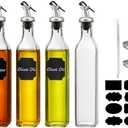 WERTIOO Olive Oil Dispenser Bottle,4Pack 17 OZ Glass Oil Dispenser for Kitchen with 4 Pourer,1 Stainless Steel Funnel & 1 Pen and 8 Label for Kitchen (500ml)