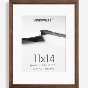 Venusmiles 11x14 Picture Frame Natural Solid Walnut Photo Frames with 8x10 Removable Mat Wall Hanging Large Handcrafted Frame with HD Plexiglass Wall and Tabletop Display Large Poster Frame
