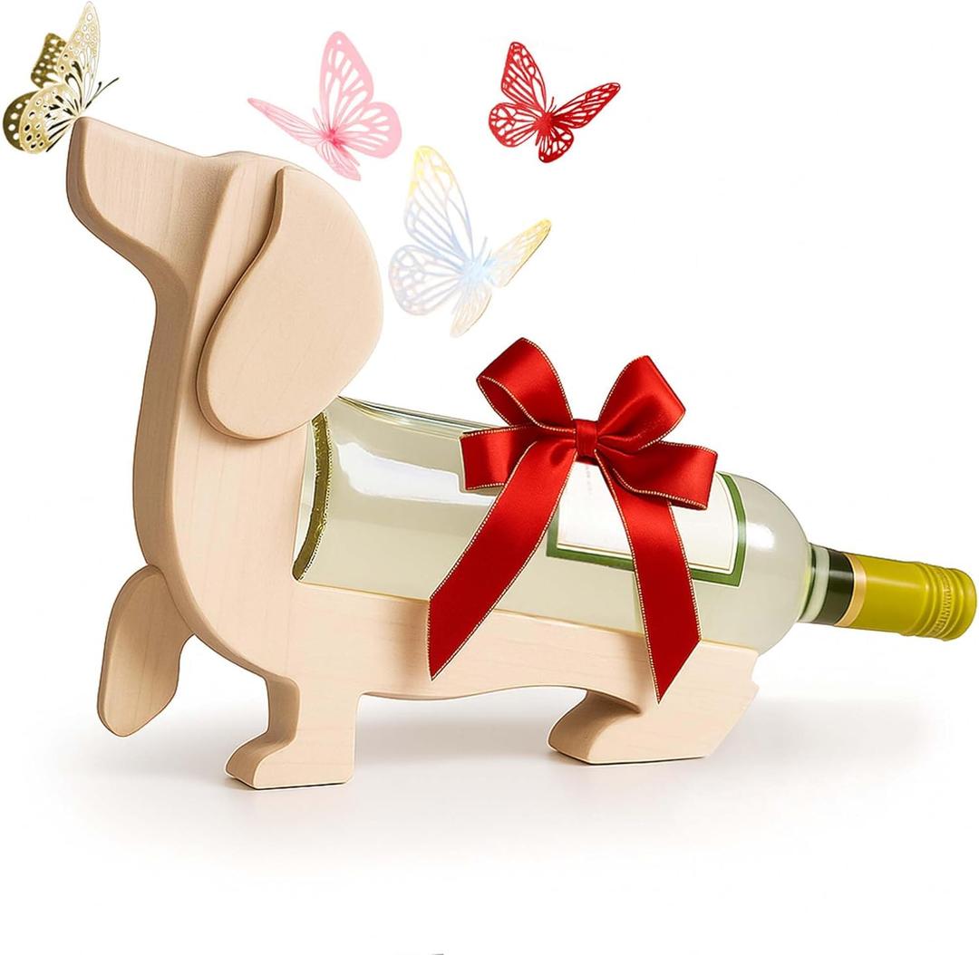 Dachshund Gifts for Women and Loved Ones. Solid Wood Dachshund Wine Bottle Holder. Dog mom Gifts. Dachshund Decor Wine Holder. Weiner Dog Gifts. (Natural)