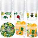 PerKoop 20 Pcs 32 oz Ice Cream Buckets with Lids and Handles Clear Cocktail Rum Buckets with Stickers Plastic Transparent Tub Reusable Food Storage Containers for Parties(Green)