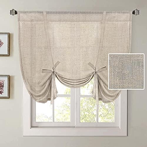 H.VERSAILTEX Tie Up Linen Curtains 63 Inch Length Nature Linen Textured Privacy Curtain Multi Hanging Ways Shade Balloon Window Shade Rod Pocket Casual Curtain - 42x63 - Angora