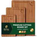 ROYAL CRAFT WOOD Premium Cutting Board Set – Carbonized Bamboo & Wooden Cutting Boards for Kitchen Meal Prep, Durable Butcher Block for Meat with Side Handles, Deep Juice Groove, Charcuterie &Chopping