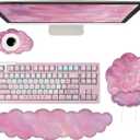 Cloud Keyboard Wrist Rest Set Ergonomic Gaming Mouse Pad with Wrist Rest Memory Foam Wrist Pad Support for Computer Keyboard Memory Foam Wrist Rest for Pain Relief Home Office Desk Teal Peach Pink