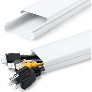 ZhiYo 34in TV Cord Hider for Wall Mounted TV, Large Cord Cover Wall, PVC Cable Management Raceway Kit, Wire Hider for Wall, White Wire Concealer 2 xL17in, W2in xH0.7in