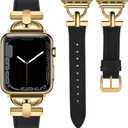 Wearlizer Leather Band Compatible with Apple Watch Bands Women 41mm 40mm 38mm 49mm 46mm 45mm 44mm 42mm, Fancy Dressy Strap for iWatch Series 11 10 9 8 7 6 5 4 3 SE/Ultra 3 2 1 (Black/Gold)