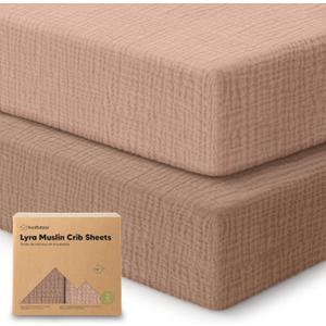 KeaBabies 2-Pack Muslin Crib Sheets for Boys, Girls - 100% Organic Cotton Fitted Baby Crib Mattress Sheet, Soft Breathable Standard Toddler Bed Cover Bedding Set, Neutral, Durable 52x28 (Russet)