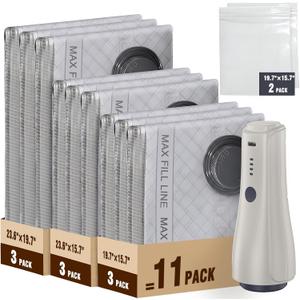 QcoQce Vacuum Storage Bags with Rechargeable Electric Pump, Space Saver Bags for Travel, Vacuum Seal Bags for Clothing, Bedding, Seasonal Storage, Compression Packing Bags for Suitcase