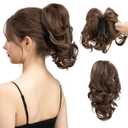 CJL HAIR Claw Clip Short Ponytail Hair Extensions DIY Bendable Metals Messy Bun Hair Piece for Wonen Wavy Curly Synthetic Fake Hairpieces Medium Brown