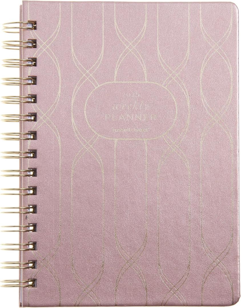 russell+hazel 2025 Vegan Leather Black Weekly Planner, 12 Month Calendar (Small, Blush)