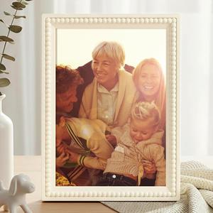 Geelin 8 x 10 Wooden Beaded Picture Frame Display Picture 8 x 10 Boho Farmhouse Photo Frame Birthday Wedding Anniversaries Gift for Vintage Rustic Wall Tabletop Display Decor, White (9 x 12)