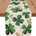 St Patricks Day Table Runner Four Leaf Clover Gold St. Patrick's Day Runners Table Decorations Holiday Spring Kitchen Dining Home Party Supply 13x72 Inch
