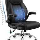 Office Chair, Big and Tall Ergonomic Desk Chair, Executive Leather Computer Chair with Adjustable Lumbar Support, Comfy Gaming Chair with Flip Up Arms, Swivel PC Chair with Rocking Function, Black, 1 Pack