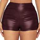 WDIRARA Women's Sexy Faux Leather Skinny High Waisted Shorts Ruched Stretch Mini Short (Burgundy, L)