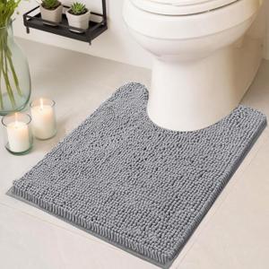 Toilet Rugs U Shaped Washable 20''x20'', Ultra Soft Absorbent Chenille Non Slip Contour Bathroom Rugs for Toilet,Dry Quickly, Machine Washable Bath Mats,Grey