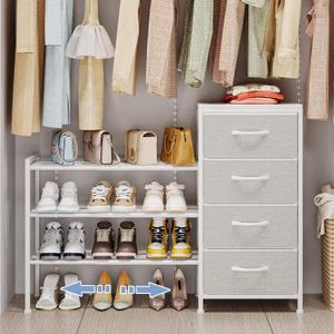 Expandable Closet Organizers and Storage, 4 Drawer Dresser, White Fabric Storage Dresser, Clothes Shelves for Kids, Purse Organizer Small Shoe Rack for Closet Bedroom, 11.8"D x 43.4"W x 29.8"H
