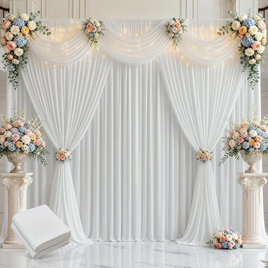 Joydeco 20x10ft Wrinkle Free White Backdrop Curtain for Parties, 20FTx10FT