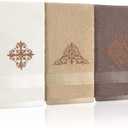 3 Pcs Vintage Brown Hand Towels Fancy Decorative Bathroom Towels 13.3 x 29.5'' Luxury Damascus Embroidered 100% Cotton Soft Absorbent for Bathroom Kitchen Boho Decor (Cute Color)