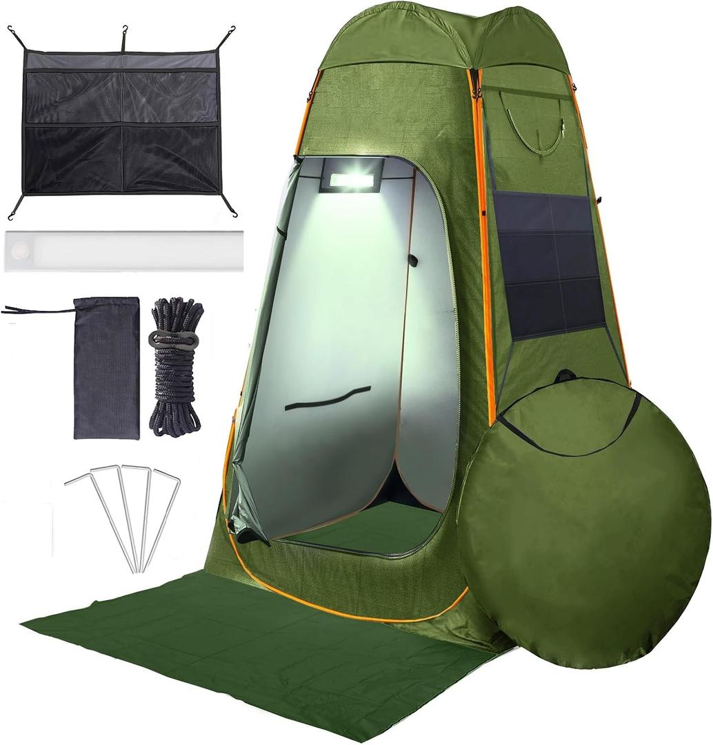 Camping Shower Tent With LED Sensor Light 6.23 ft - Large Easy Pop Up Privacy Tent for Beach Changing - Outdoor Portable Enclosure for Camping, 152.4 cm x 152.4 cm x 188.74 cm