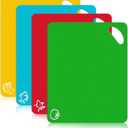 Kitchen Plastic Cutting Board Set - Extra Thick Flexible Cutting Mat for Cooking, Non-Slip Chopping Board with Colored Food Icons & Easy-Grip Handles, Dishwasher Safe, Set of 4