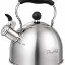 2 Qt Whistling Tea Kettle, Stainless Steel Stovetop Kettle, Silver, 2 Quarts