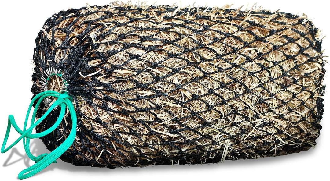 Square Bale Hay Nets for Horses, Premium PE Slow Feed Net with 1.6" Hole, Suitable for 36x18x18 to 45x25x17 Inches Hay Bales, Drawstring Closure for Easy Loading