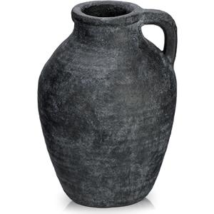 Ceramic Rustic Farmhouse Vase, 9 inch Ceramic Black Flower Vase for Centerpieces Pampas Grass Pottery Jug with Handle Boho Modern Rustic Farmhouse Decor for Living Room Kitchen Dinner Table Shelves