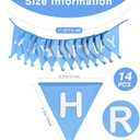 GCQQ Blue Happy Birthday Banner 14PCS Double-Layer Cotton Fabric Bunting 11.2FT Reusable Pennant Nursery Garlands with Pom Poms for Kids Boy Birthday Party Baby Shower Winter Wonderland Decorations