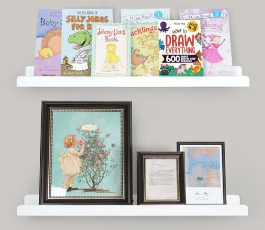 storenization White Floating Shelves for Wall, Picture Ledge Shelf with Lip Set of 2, 24 inch Long Floating Book Shelves for Bedroom Living Room Bathroom Kitchen