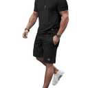 JMIERR Mens 2 Piece Outfits Casual T Shirts Short Sets Summer Tracksuits and Athletic Matching Set with Pockets, Navy Blue, L
