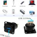 11 x USB3.0 D Type Panel Mount Adapter Male to Female Connector Straight Through Panel Socket for USB Extension Data Transfer 5Gbps Charging Black