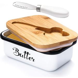 Butter Dish with Lid: Butter Dish for Countertop- AISBUGUR Metal Butter Keeper with Stainless Steel Multipurpose Butter Knife,Large Butter Container with Silicone Home Decor Kitchen Gift White