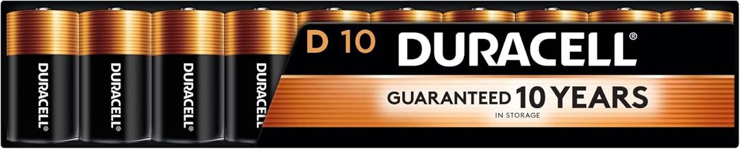 Duracell Coppertop D Batteries, 10 Count (1 Pack), D Battery with Long-Lasting Power, All-Purpose Alkaline Battery for Household and Office Devices