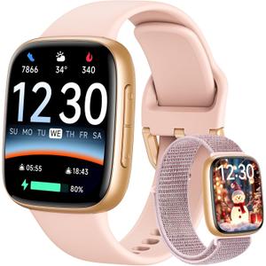 Fitpolo Smart Watch for Women, 1.85" AMOLED Fitness Tracker with Bluetooth Call, Heart Rate/Sleep/SPO Monitor, 100+ Sports Modes, 3ATM Waterproof Smartwatch for Android/iPhone, Includes 2 Bands (Light Pink)