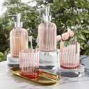 Glass 5PCS Pink Bathroom Accessories Set, Soap Dispenser, Toothbush Holder, Vanity Tray, Housewarming Dorm Apartment Decor Home Essentials Gift for Her for Bathroom Countertop (Pink and Gold)