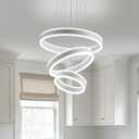 O'NEELDY Modern LED Chandeliers Adjustable Hanging White Pendant Light Fixture 3 Ring Flush Mount Chandeliers for Bedroom,Kitchen,Island Cafe, 16x16x47 inches