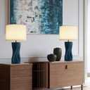 Modern Plug in Textured Table Lamps 21.5In Blue Ceramic Table Lamp Bedroom