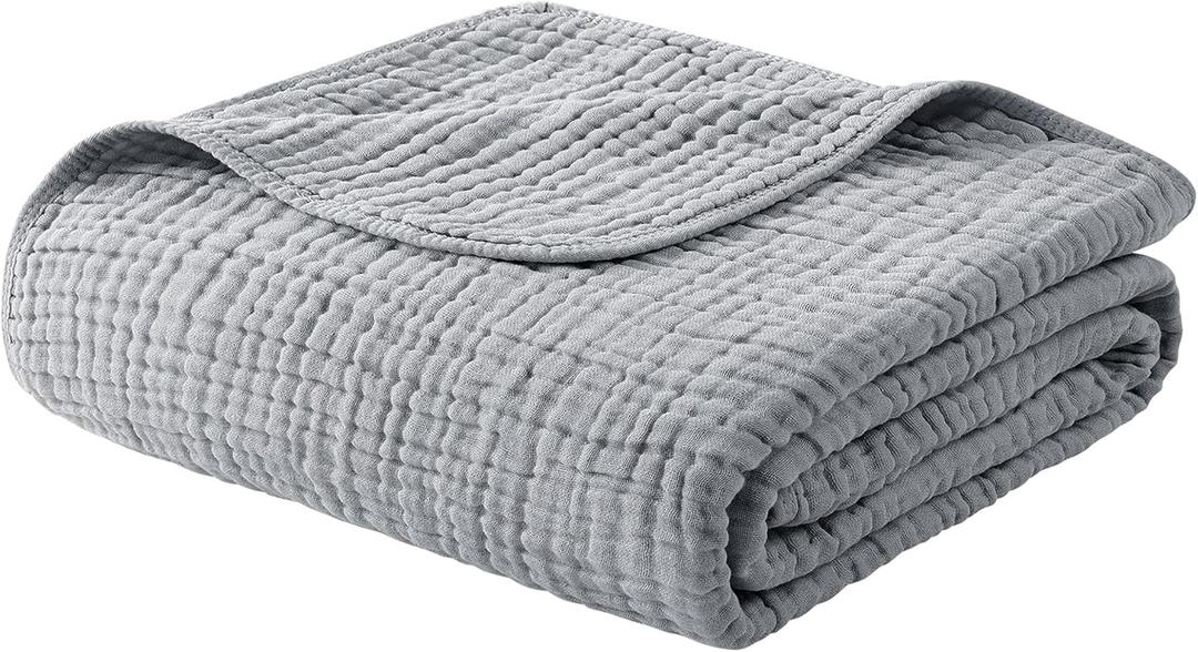 Yoofoss Muslin Blanket 100% Organic Cotton Throw Large 50" x 60" for Bed Couch Summer Gauze Blanket for Adults Lightweight and Breathable Grey
