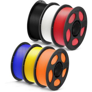 ANYCUBIC PLA Plus (PLA+), 3D Printer Filament 1.75mm Bundle, High Toughness, 1KG Reusable Spool, Black, White, Red, Blue, Yellow, Orange, 6KG in Total