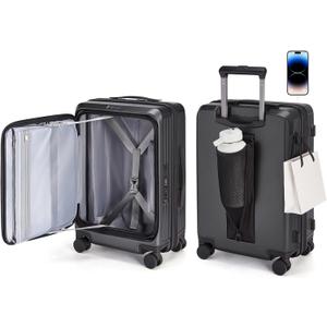 BAGSMART Top Opening Carry On Luggage 22x14x9 Airline Approved with TSA Lock, Expandable 20 Inch Deep Compartment Hard Shell Suitcases with Double Spinner Wheels, Black