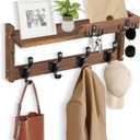Coat Rack Wall Mount with Shelf, Coat Hanger Wall Mount with Key Hooks and Mail Holder, Wood Entryway Floating Shelf with Hooks and Storage, Hat Rack for Wall Key Holder Mail Organizer (16.6 Inch Long, Brown)