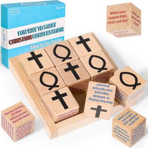 Garybank Bible Conversation Cubes for Christians, W/Xs and Os Games, Biblical Ice Breaker for Sunday School & Pastor, Bible Study Supplies for Couples & Youth Group, Gifts for Catholic
