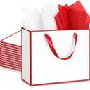 ReliThick 12 Pack 12 Pack Metallic Paper Gift Bag with Handles and Tissue Paper 11.8 x 10 x 4'' Thank You Favor Bag for Wedding Bridesmaid Groomsmen 5 Senses Birthday Gifts (White,Red)