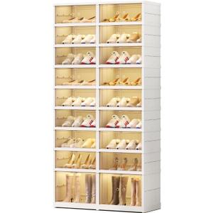 EHAMILY Foldable 9-Tier Shoe Rack Organizer for 18-36 Pairs - Collapsible Clear Plastic Shelf for Closet, Entrance or Front Door - Tall Stackable Folding Shoes Storage Boxes cabinet