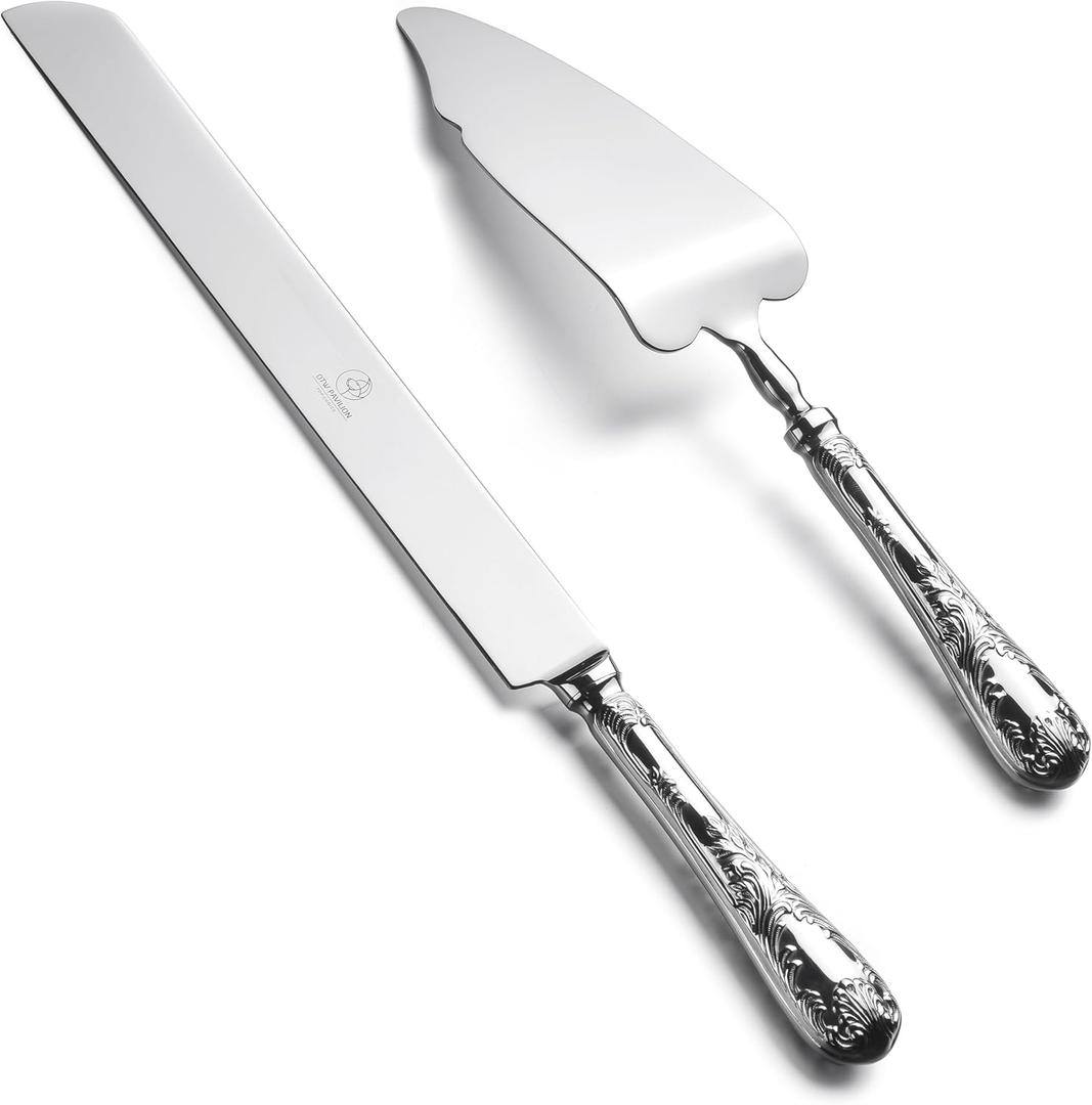 2 Piece Wedding Cake Server Set,18/10 Stainless Steel Dessert Set Pie Server Cake Cutter Knife for Birthday,Anniversary,Holiday,Baby Shower,Party (Versailles, Stainless steel-V) 2 Piece Wedding Cake Server Set,18/10 Stainless Steel Dessert Set Pie Server Cake Cutter Knife for Birthday,Anniversary,Holiday,Baby Shower,Party (Versailles, Stainless steel-V)