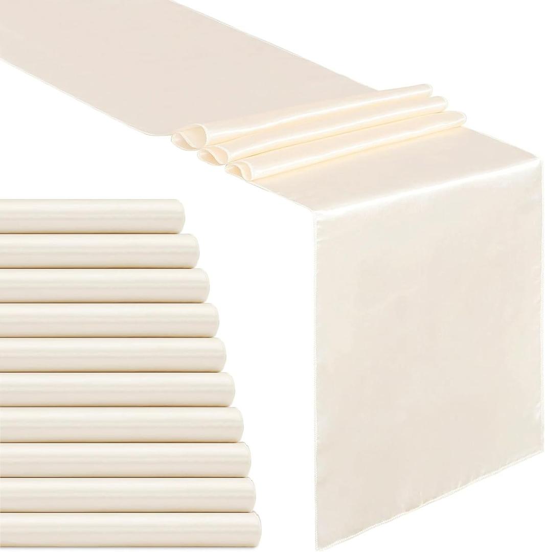 B-COOL Ivory Table Runner Satin Table Runners Wedding Table Runners 10 Packs 12x108 inch Silk Smooth Fabric for Baby Shower Wedding Party Decorations